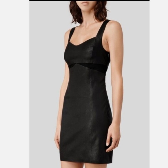 All Saints Turi lamb Leather Dress Black Size - Picture 1 of 15